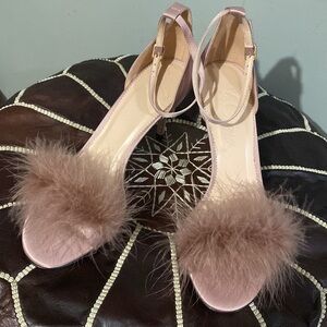 J. Crew Pink and Brown Heels with Feather Detail